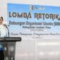 Foto: Pidato Ketua GOW Lombok Timur, Sri Mahyu Wardani saat membuka Lomba Retorika