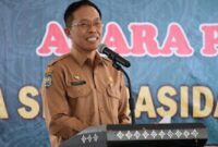 Foto: Sekda Lotim H.M Juaini Taofik, saat memberi sambutan dalam acara pengukuhan LASQI NJ di Pendopo Bupati Lotim