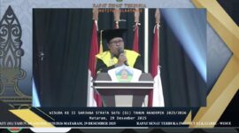 Foto: Rektor Institut Elkatarie Lombok Timur, Dr.Asbullah Muslim, M.Pd.I, saat membuka Wisuda Angkatan Ke II tahun akademik 2025/2026 di Grand Madani Hotel Mataram