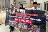 Foto: Pemberian donasi secara simbolis dari Ikatan Mahasiswa Magister Kenotariatan (IMMK) Universitas Mataram kepada Baznas NTB untuk korban bencana Aceh dan Sumatera.