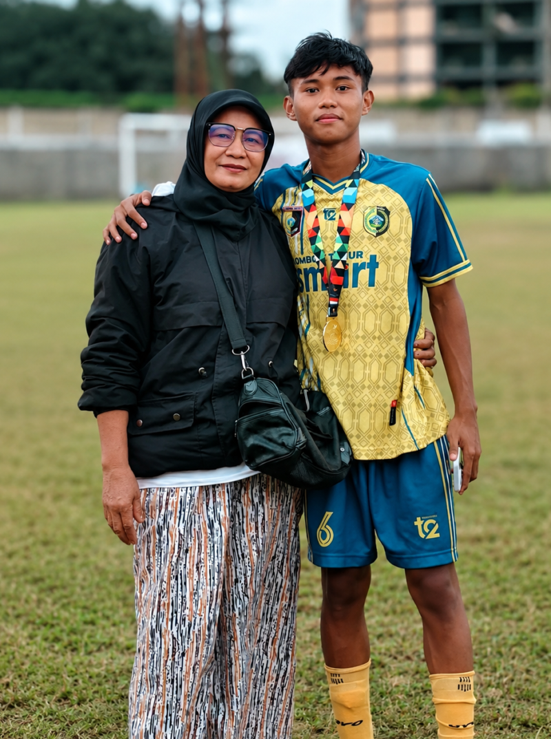 Foto: senyum sumringah Muhamad Tifatul Adrian (kanan) bersama sang ibu tercinta Ny. Nurveti (kiri) usai memenangkan laga Porprov NTB 2026.