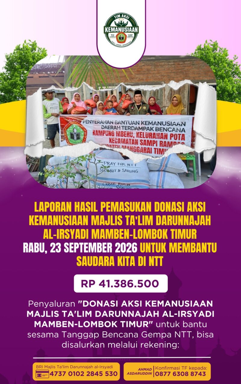 Foto: Majelis Taklim Darunnajah Al-Irsyadi Mamben, Lombok Timur bersama relawan kembali membuka donasi untuk NTT